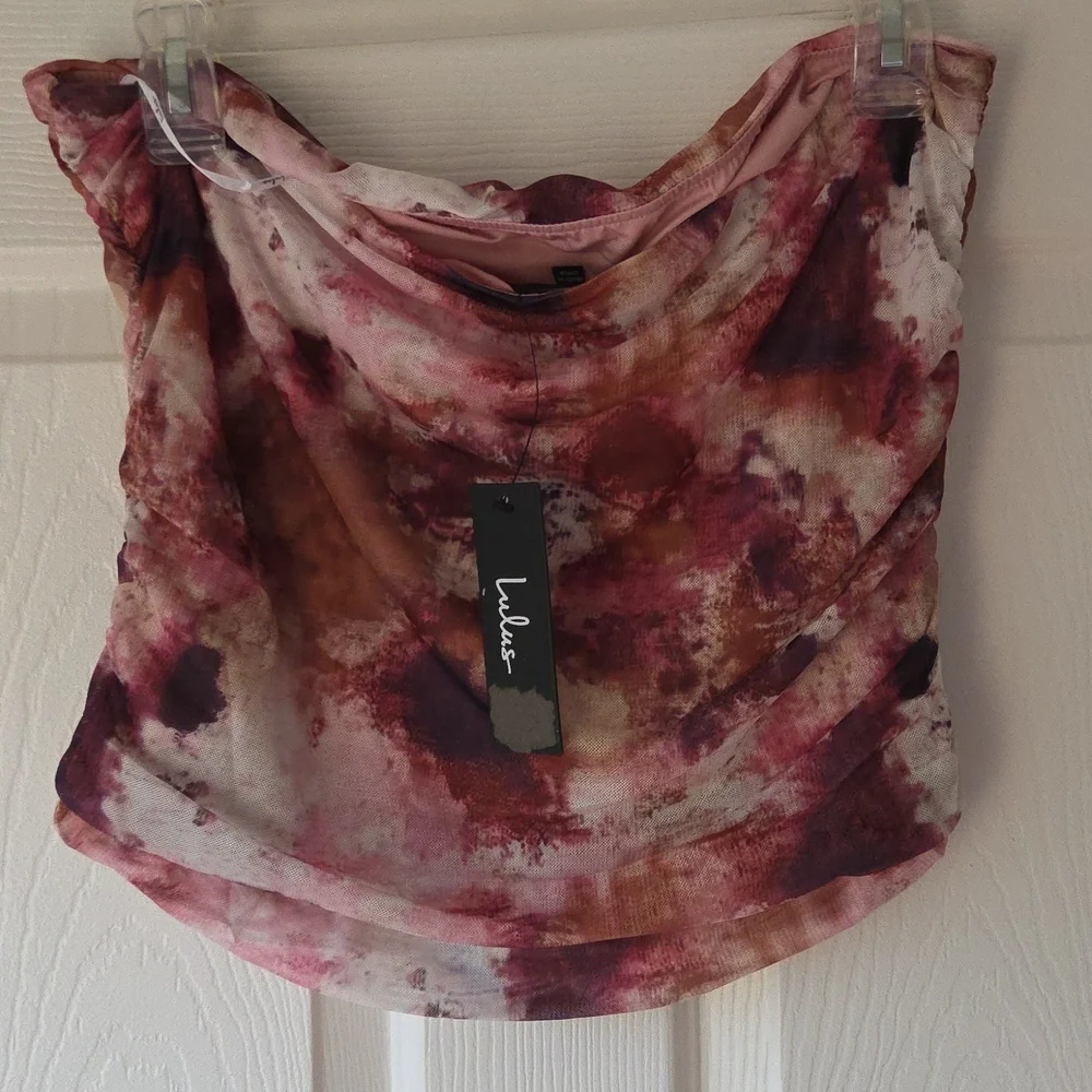 Lulus Floral Tube Top XL NWT Sleeveless Pink Brown Barbiecore Y2K Style - Picture 5 of 7